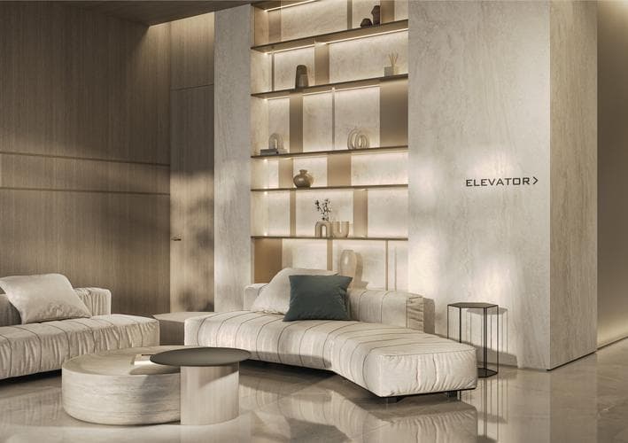 Front entrance at Gharbi 1 Residences by Rabdan Developments