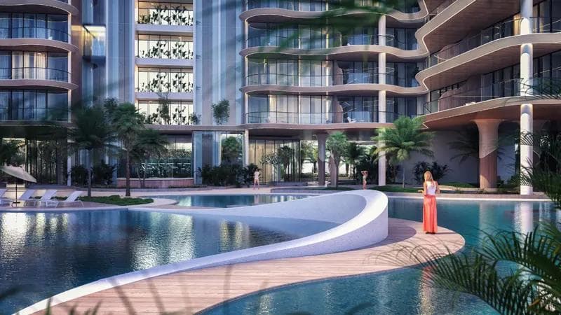 Building facade at Manta Bay by Major in Marjan Island
